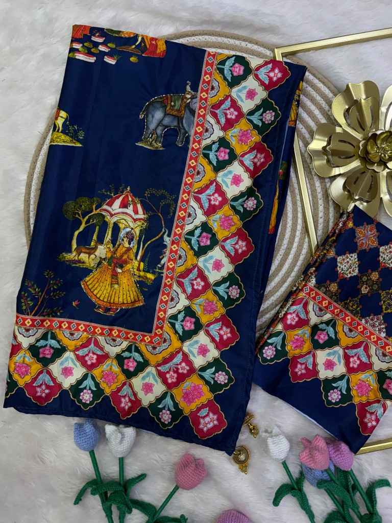 SOFT CREP SATIN PICHWAI PRINT KATDANA HANDWORK SAREE