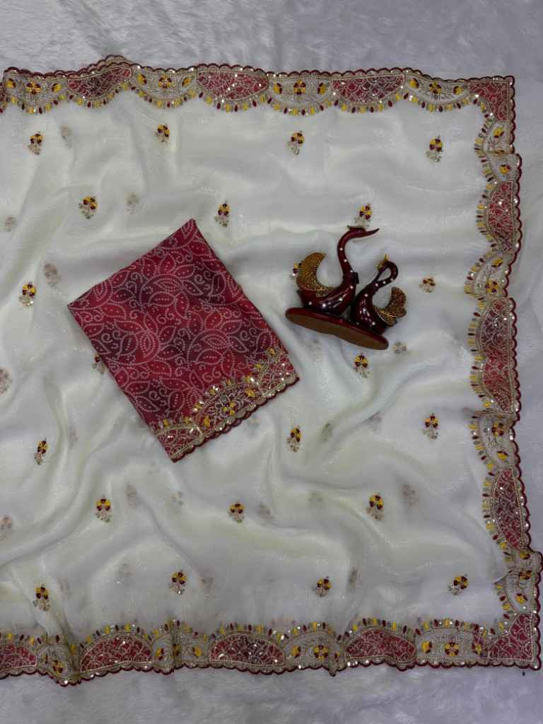 SOFT CRUNCHY SILK APLIC SEQUINS THREAD EMBROIDERY WORK SAREE