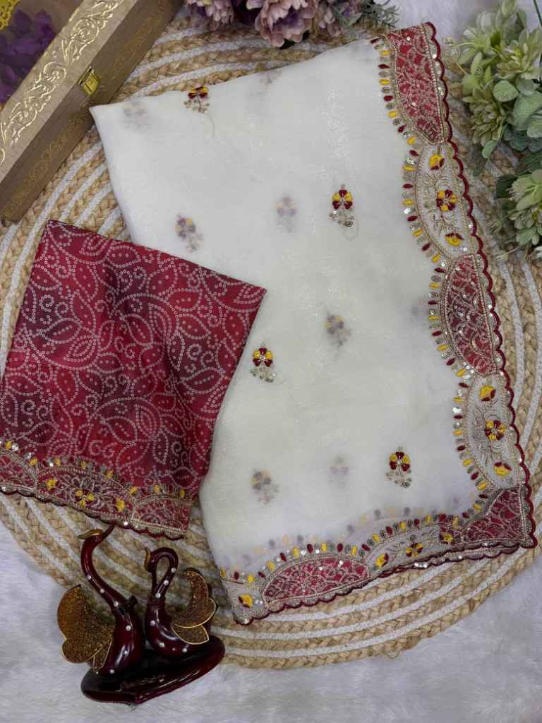 SOFT CRUNCHY SILK APLIC SEQUINS THREAD EMBROIDERY WORK SAREE