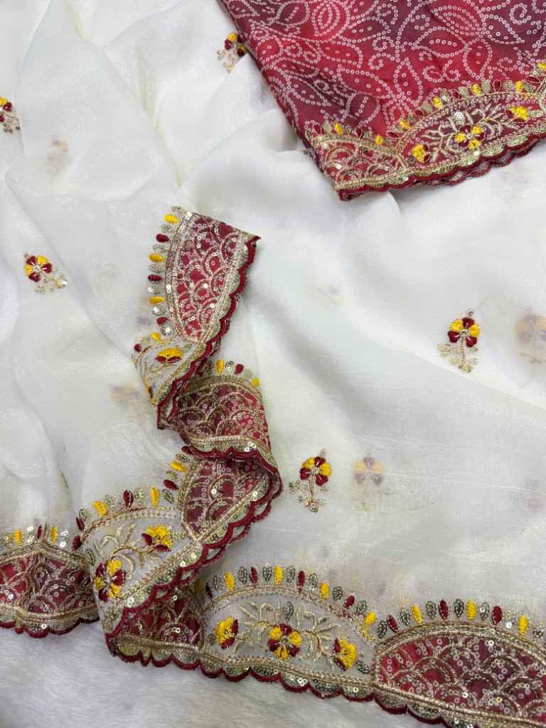 SOFT CRUNCHY SILK APLIC SEQUINS THREAD EMBROIDERY WORK SAREE
