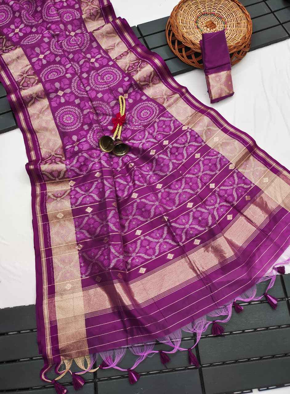 SOFT DESI RAW SILK POCHAMPALI IKKAT WEAVED SAREE 