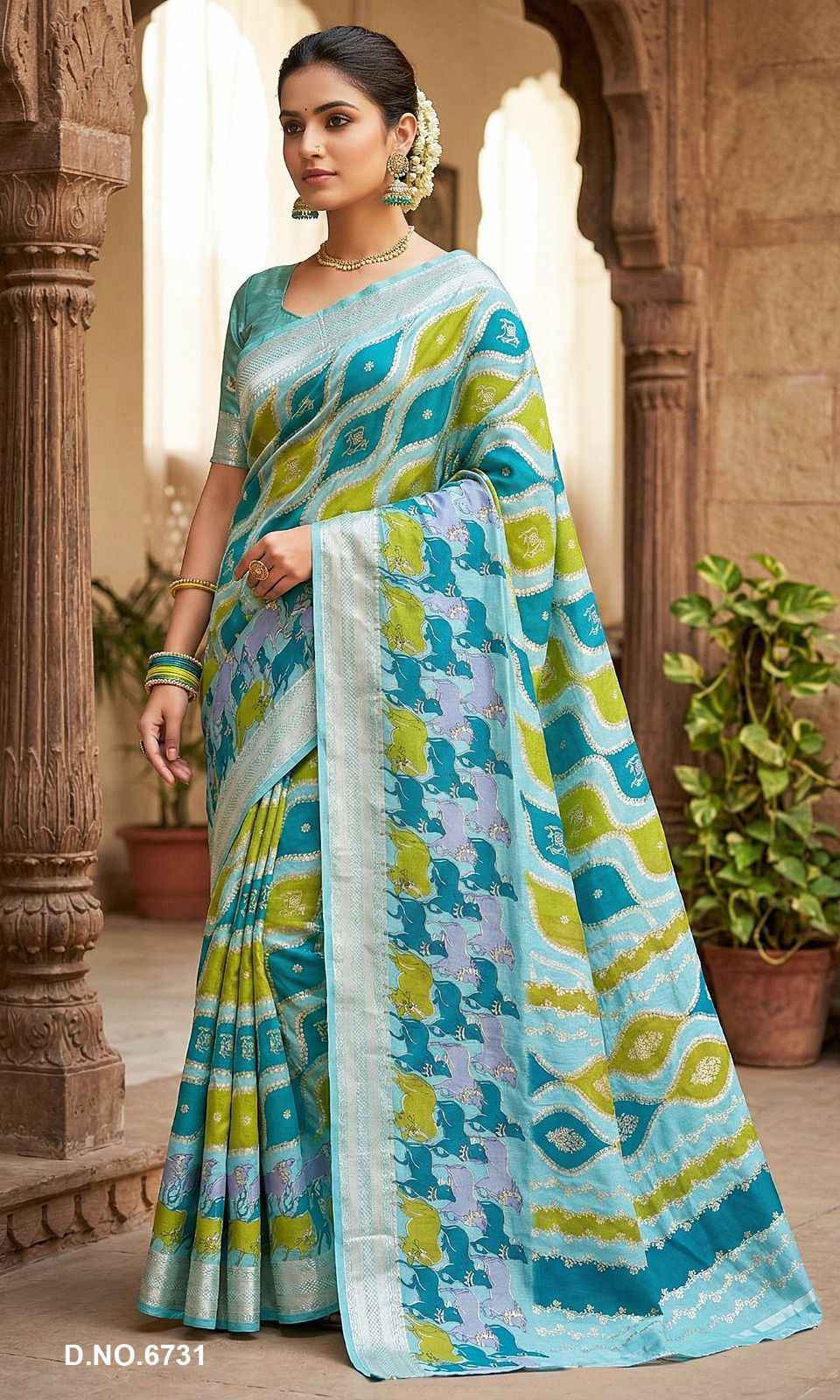 SOFT DOLLA SILK LAHARIYA THEME ZARI BORDER SAREE