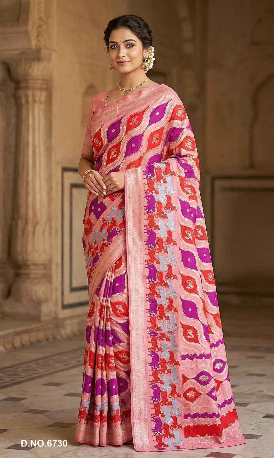 SOFT DOLLA SILK LAHARIYA THEME ZARI BORDER SAREE