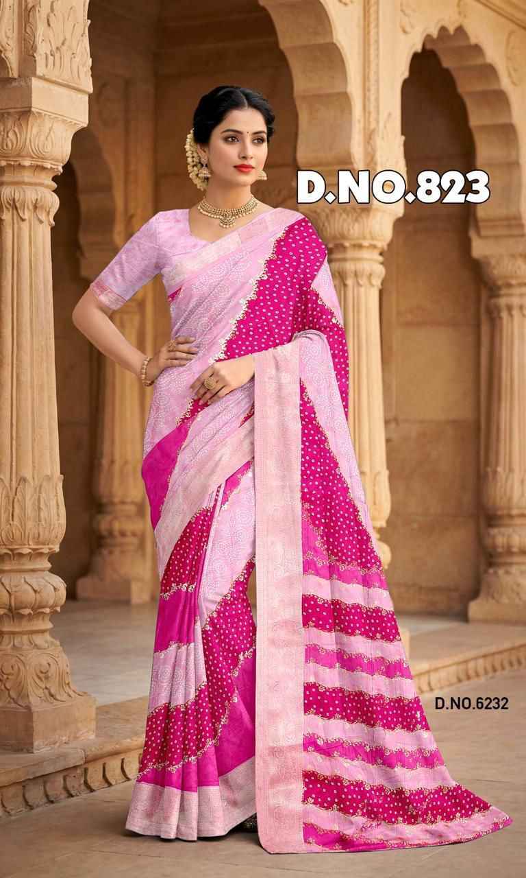 SOFT DOLLA SILK LAHARIYA THEME ZARI BORDER SAREE