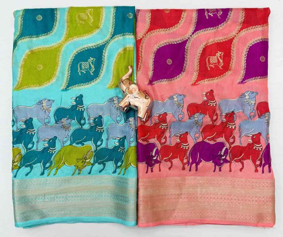 SOFT DOLLA SILK LAHARIYA THEME ZARI BORDER SAREE