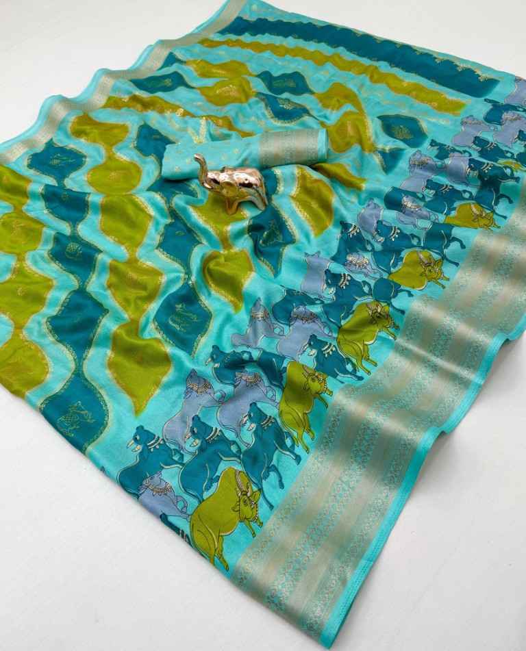 SOFT DOLLA SILK LAHARIYA THEME ZARI BORDER SAREE