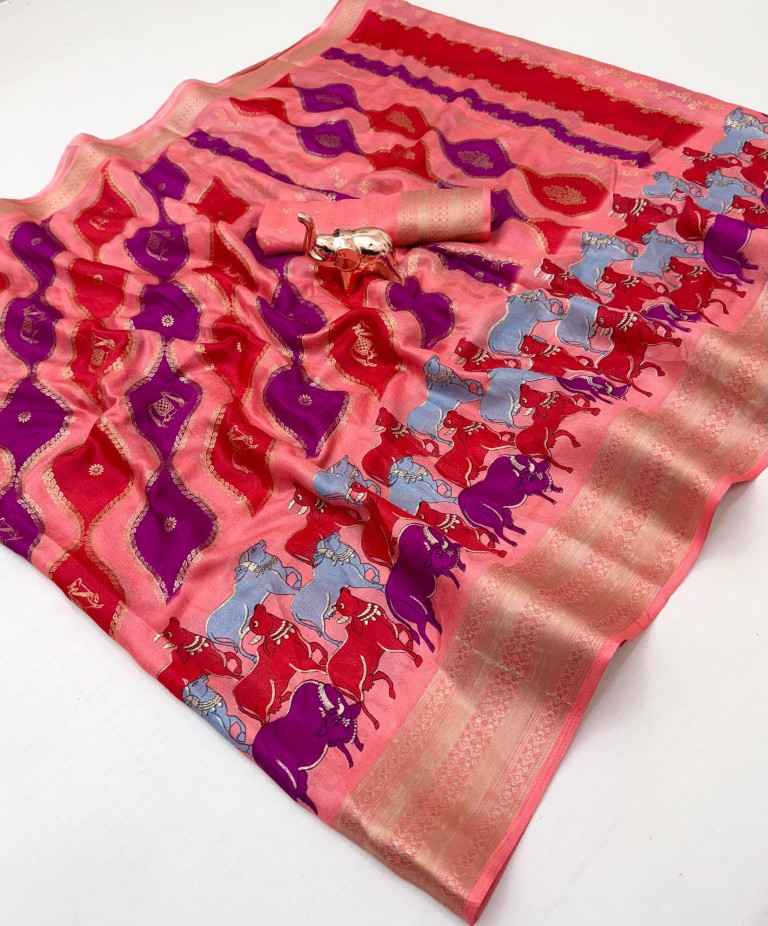 SOFT DOLLA SILK LAHARIYA THEME ZARI BORDER SAREE