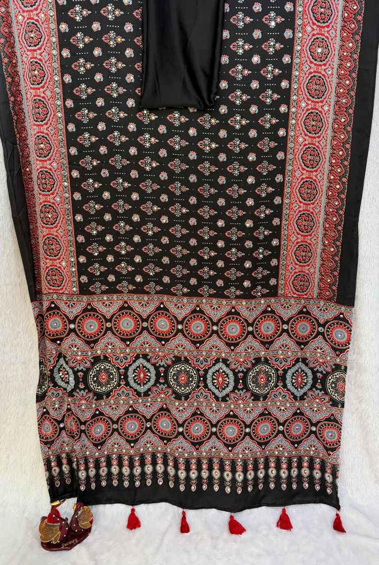 SOFT JAPAN SATIN AJARAKH PRINT REAL MIRROR WORK SAREE 2