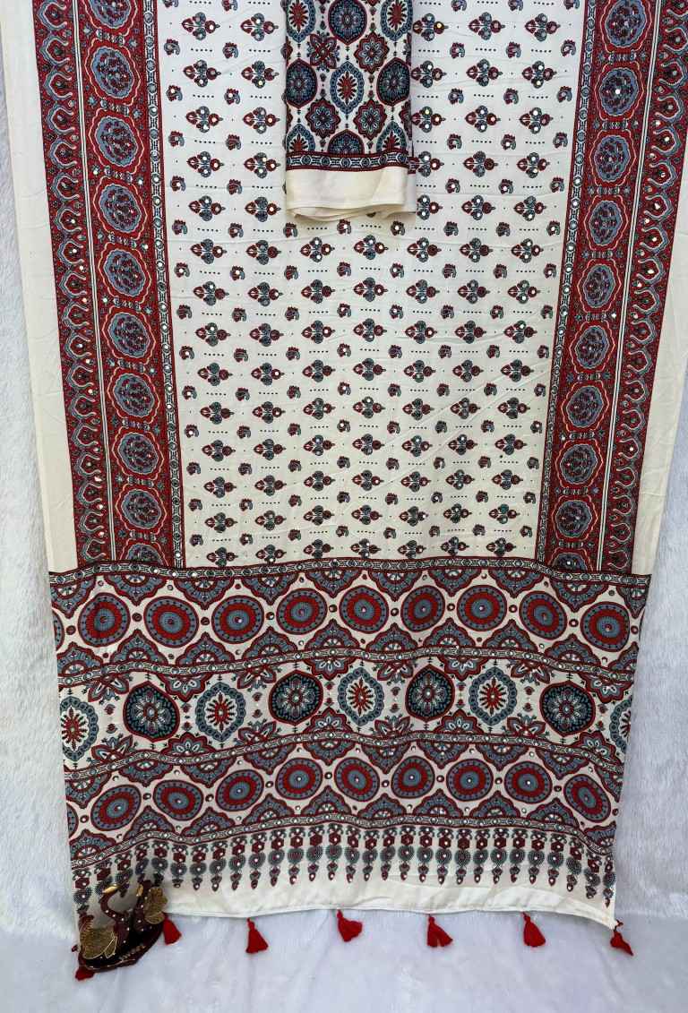 SOFT JAPAN SATIN AJARAKH PRINT REAL MIRROR WORK SAREE 2