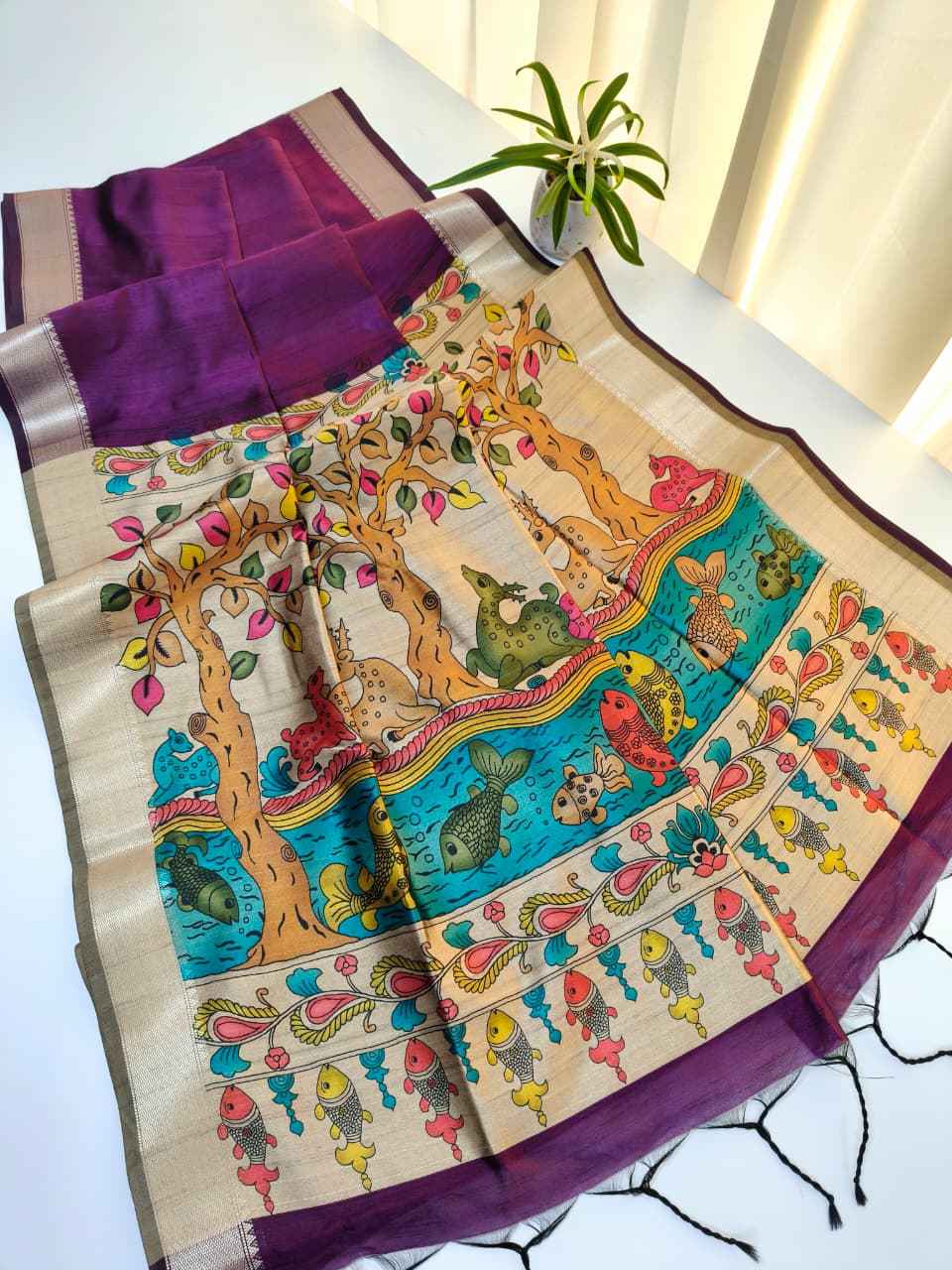 SOFT KHADI RAW SILK KALAMKARI PRINT SAREE