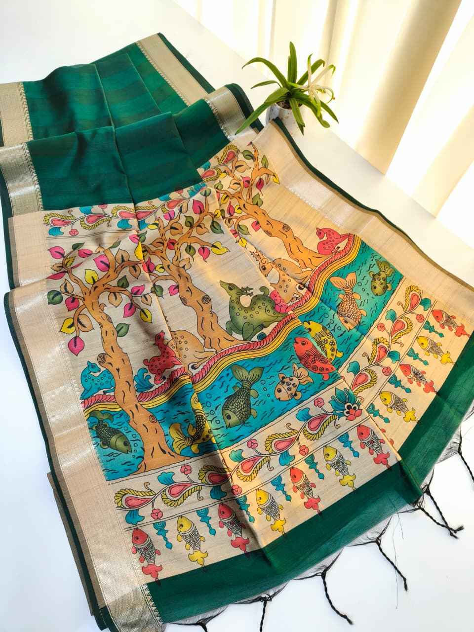 SOFT KHADI RAW SILK KALAMKARI PRINT SAREE