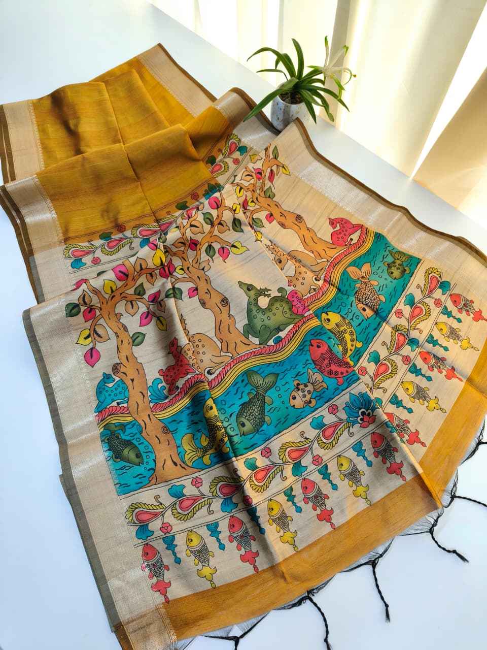 SOFT KHADI RAW SILK KALAMKARI PRINT SAREE