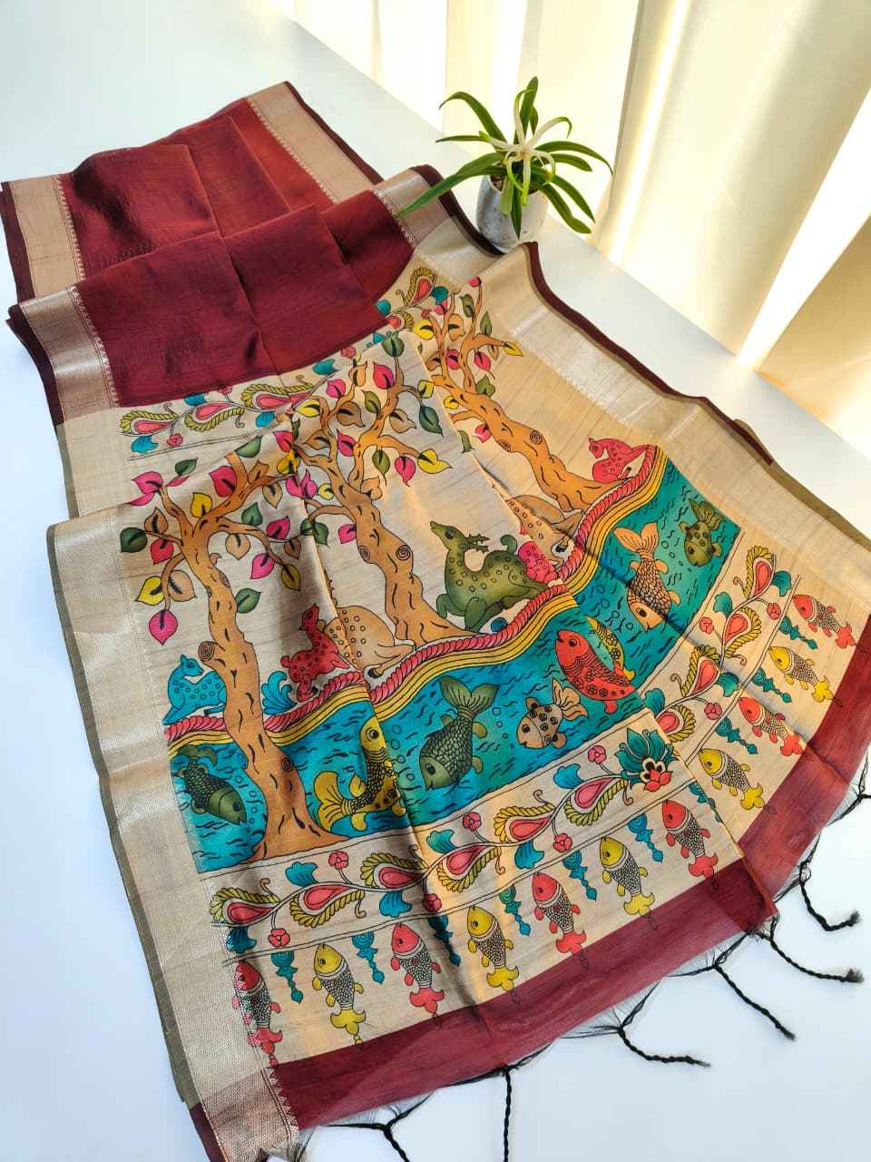SOFT KHADI RAW SILK KALAMKARI PRINT SAREE