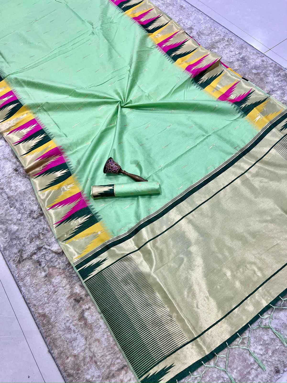 KHADI RAW SILK MINAKARI ZARI WEAVING SAREE 1