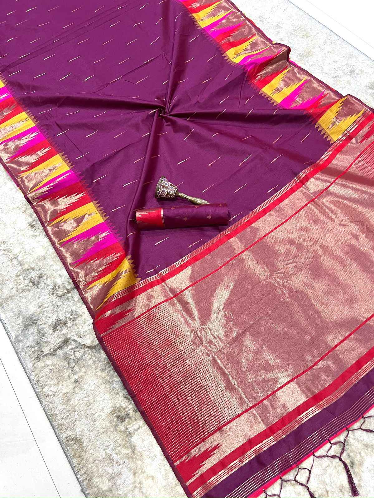 KHADI RAW SILK MINAKARI ZARI WEAVING SAREE 1