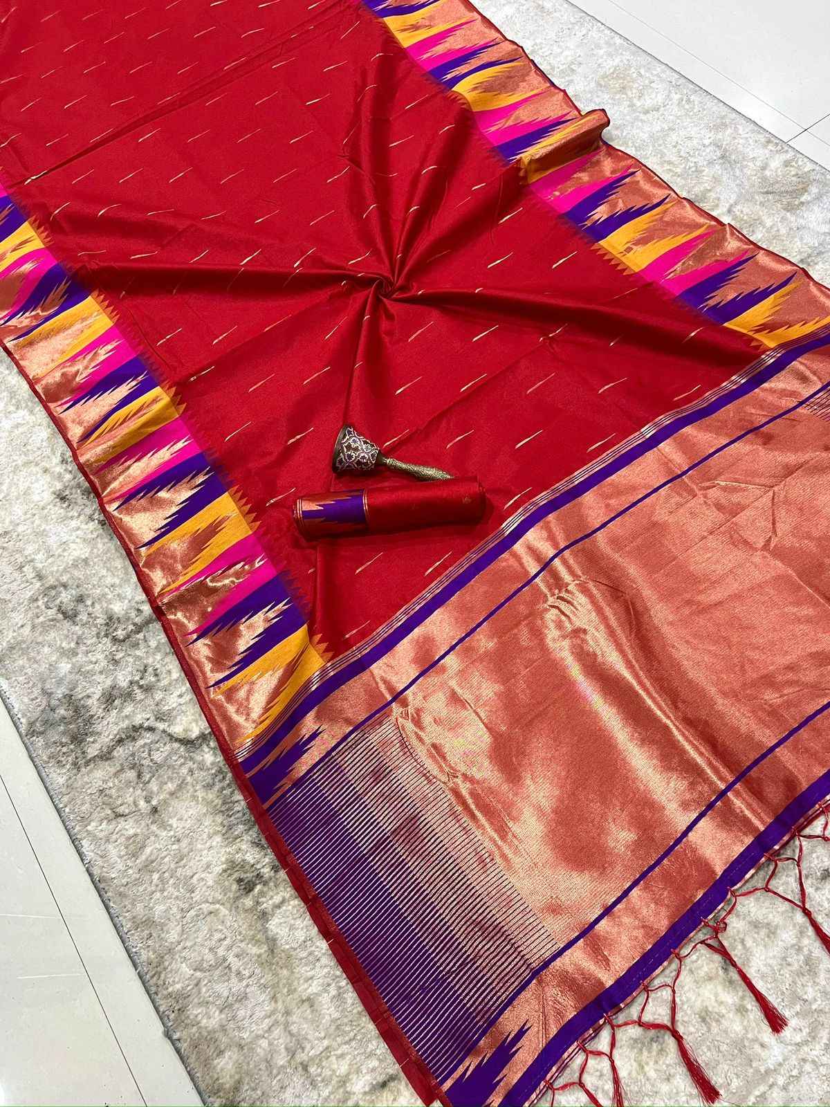 KHADI RAW SILK MINAKARI ZARI WEAVING SAREE 1