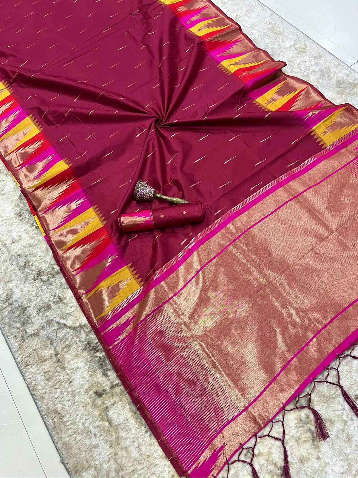 KHADI RAW SILK MINAKARI ZARI WEAVING SAREE 1