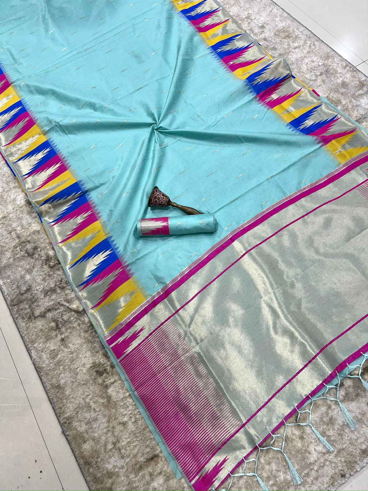 KHADI RAW SILK MINAKARI ZARI WEAVING SAREE 1
