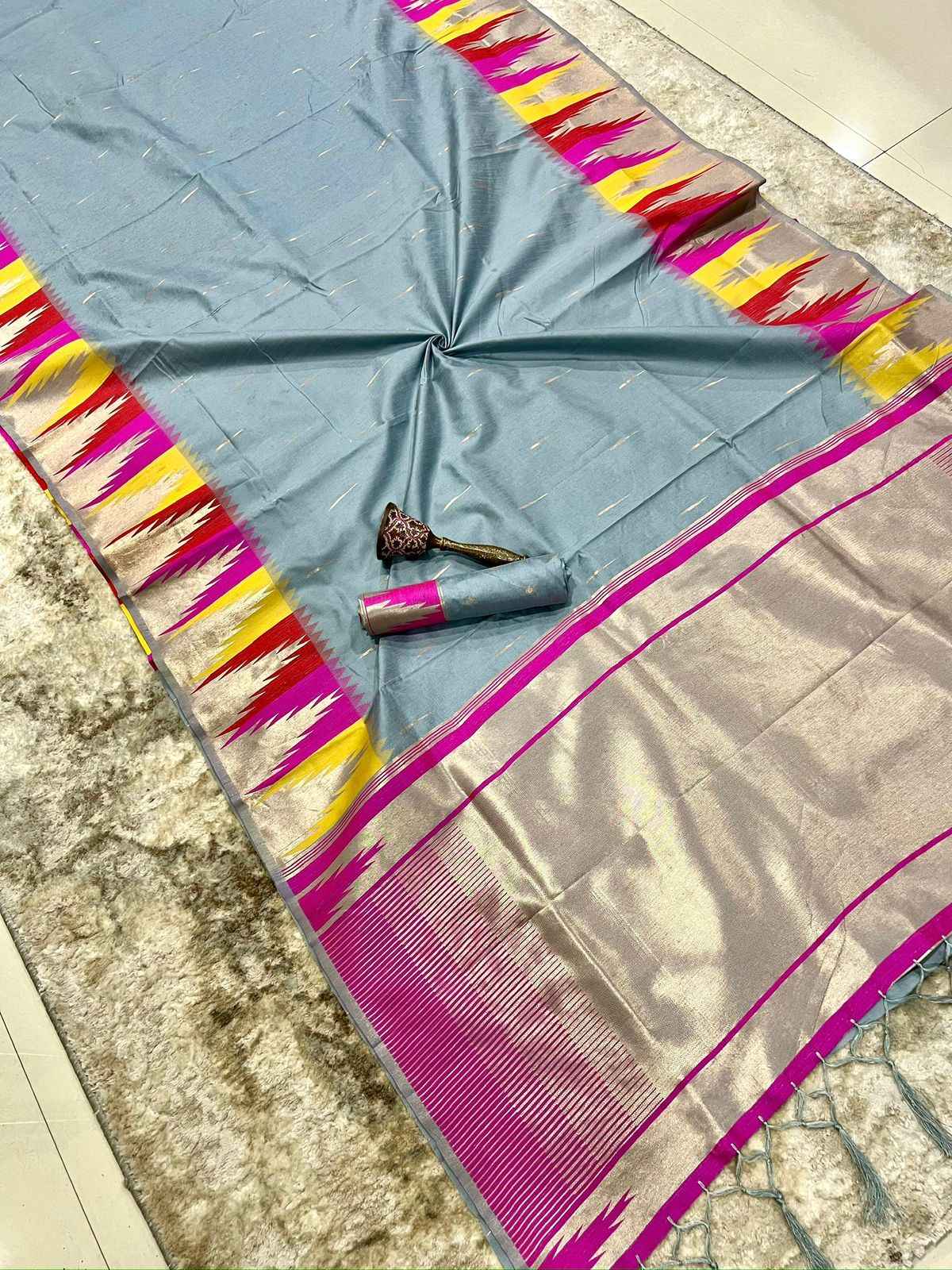 KHADI RAW SILK MINAKARI ZARI WEAVING SAREE 1