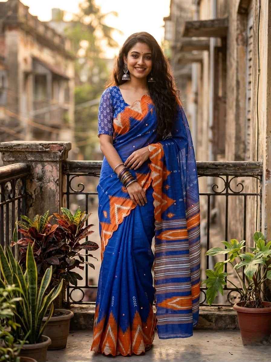 SOFT LINEN COTTON DIGITAL PRINTED AARI WORK SAREE