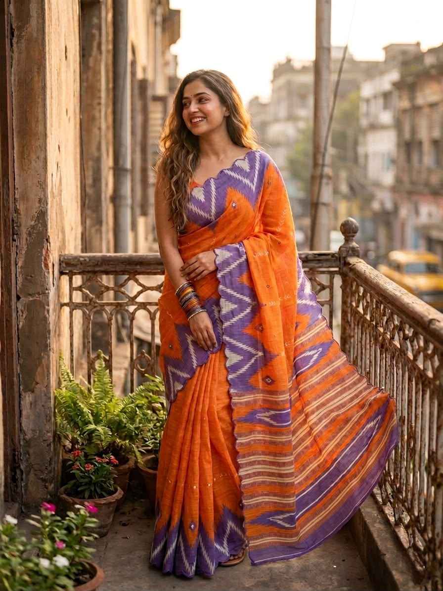 SOFT LINEN COTTON DIGITAL PRINTED AARI WORK SAREE