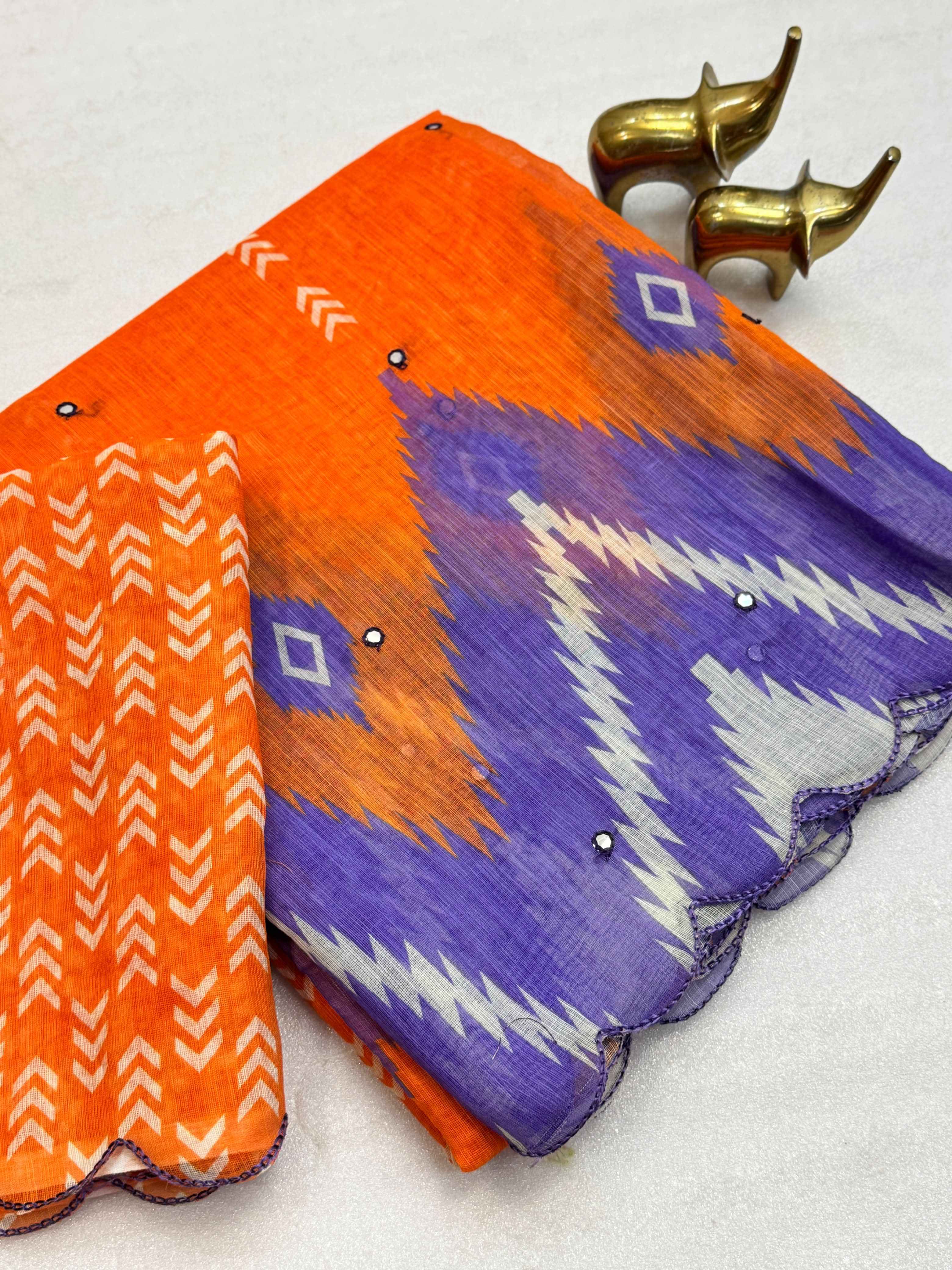 SOFT LINEN COTTON DIGITAL PRINTED AARI WORK SAREE