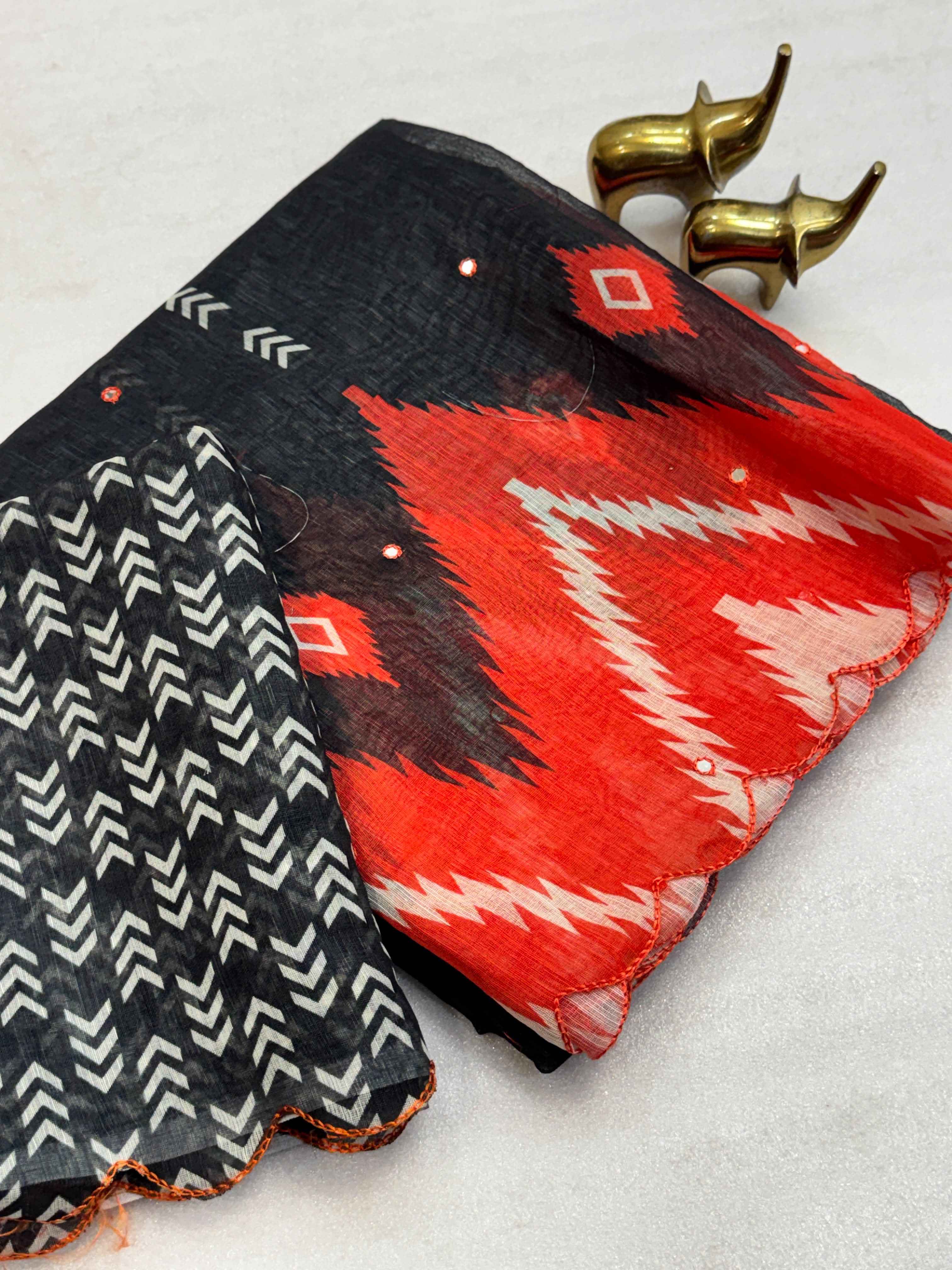 SOFT LINEN COTTON DIGITAL PRINTED AARI WORK SAREE