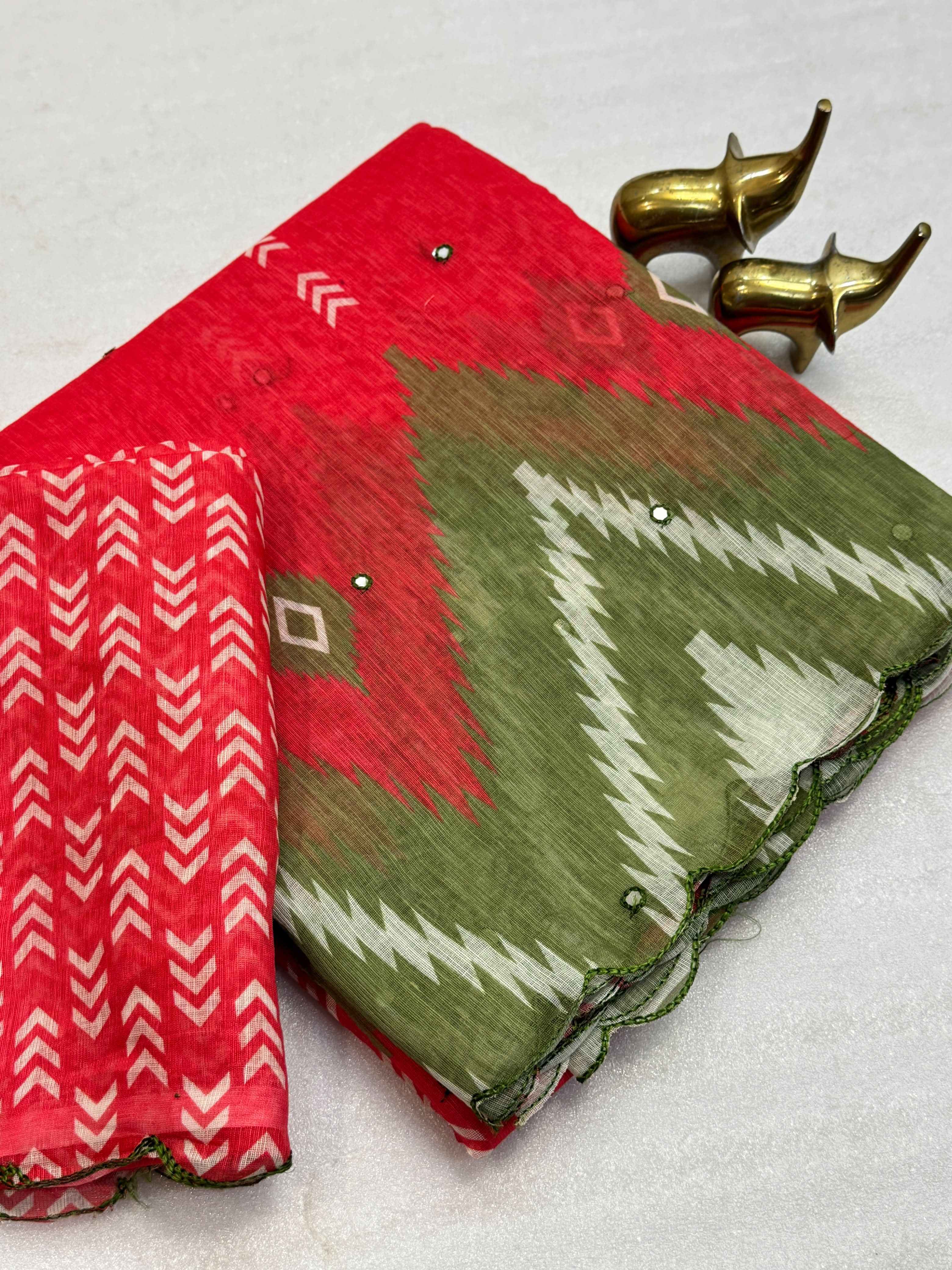 SOFT LINEN COTTON DIGITAL PRINTED AARI WORK SAREE