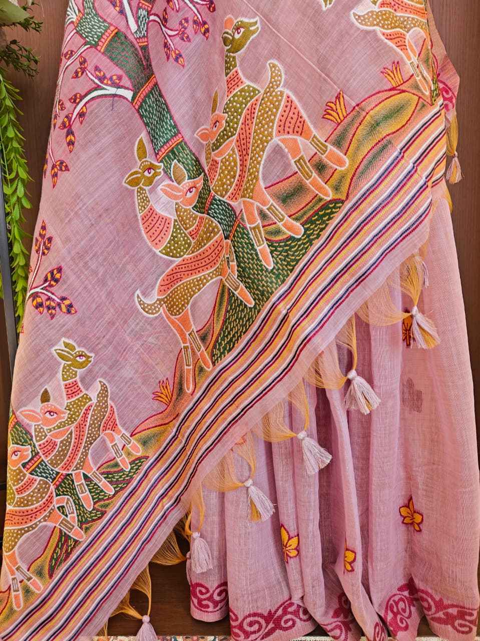 SOFT MUGA COTTON HIRAN & TREE FLORAL WEAVING SAREE