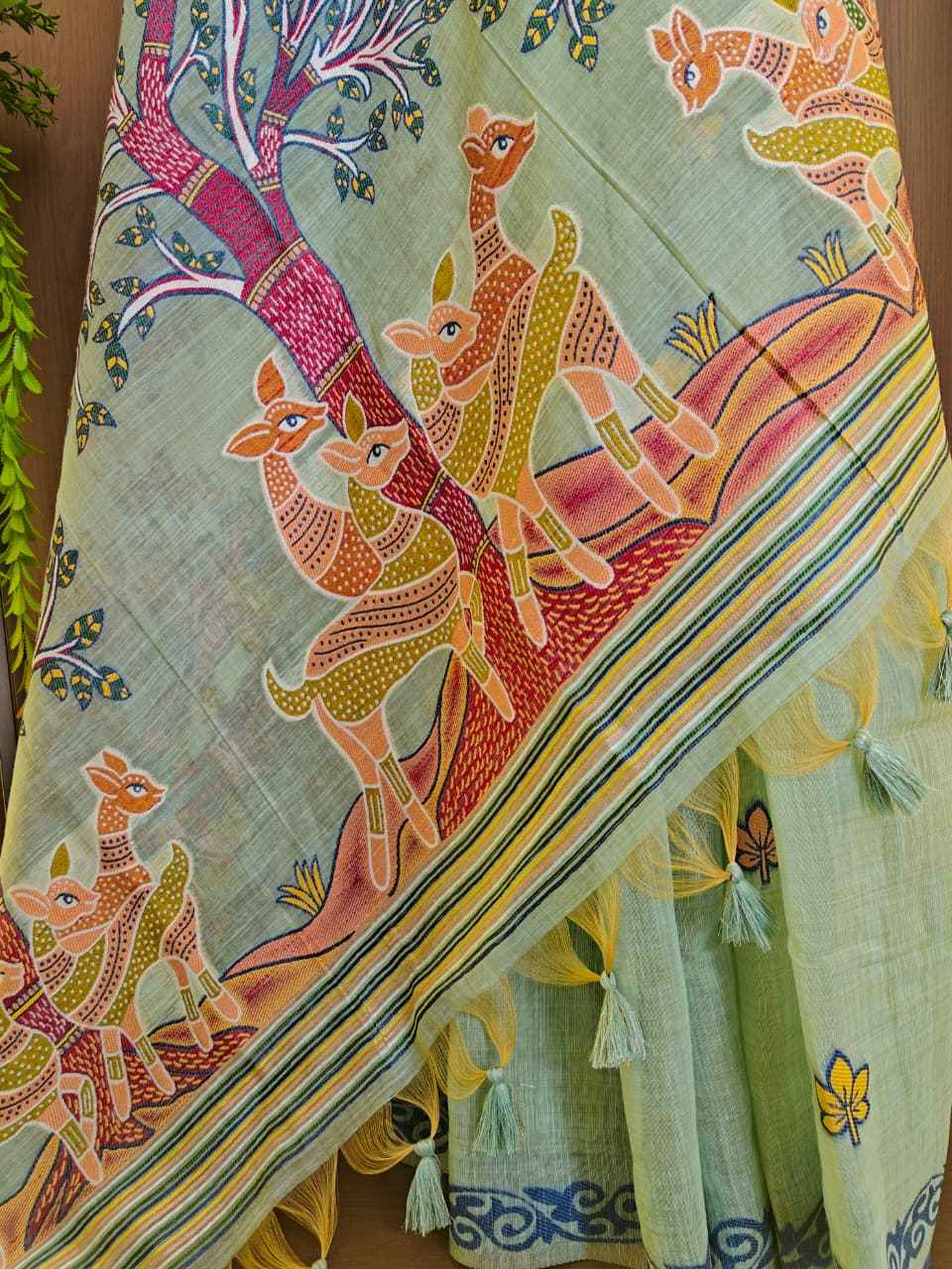 SOFT MUGA COTTON HIRAN & TREE FLORAL WEAVING SAREE