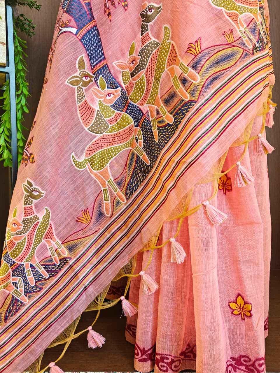 SOFT MUGA COTTON HIRAN & TREE FLORAL WEAVING SAREE