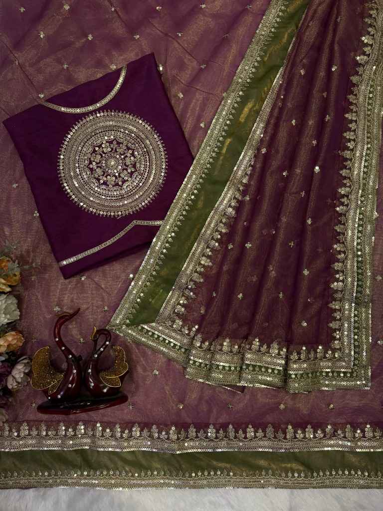 SOFT NC TWILL SEQUANCE AND EMBROIDERY WORK SAREE