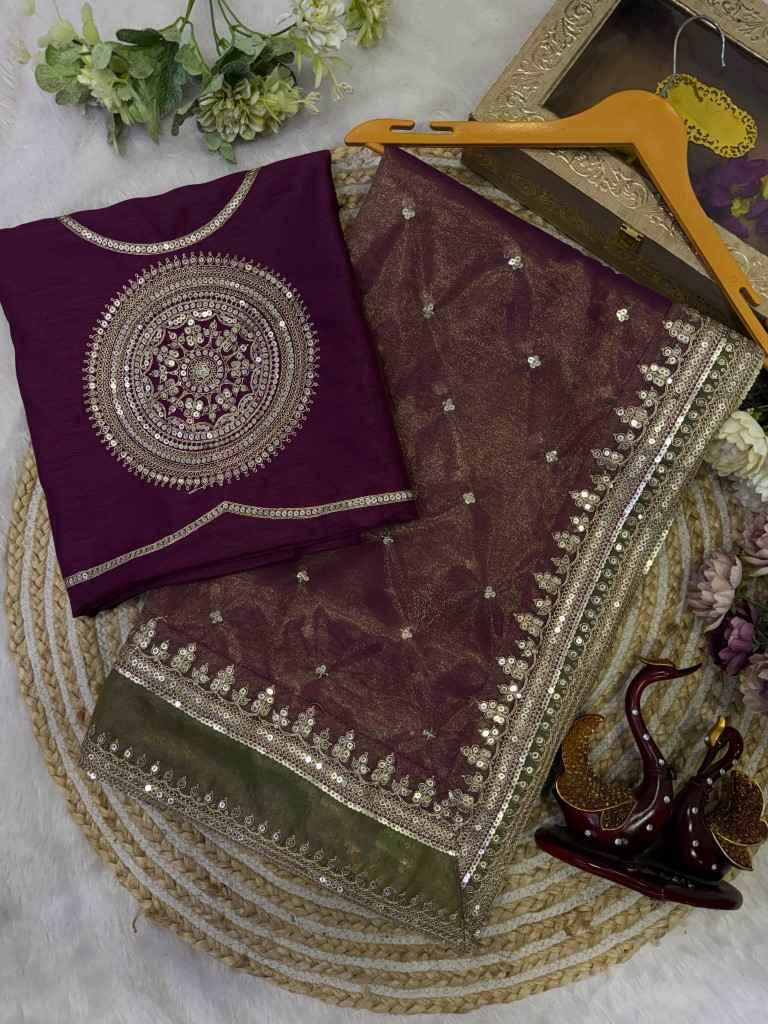 SOFT NC TWILL SEQUANCE AND EMBROIDERY WORK SAREE