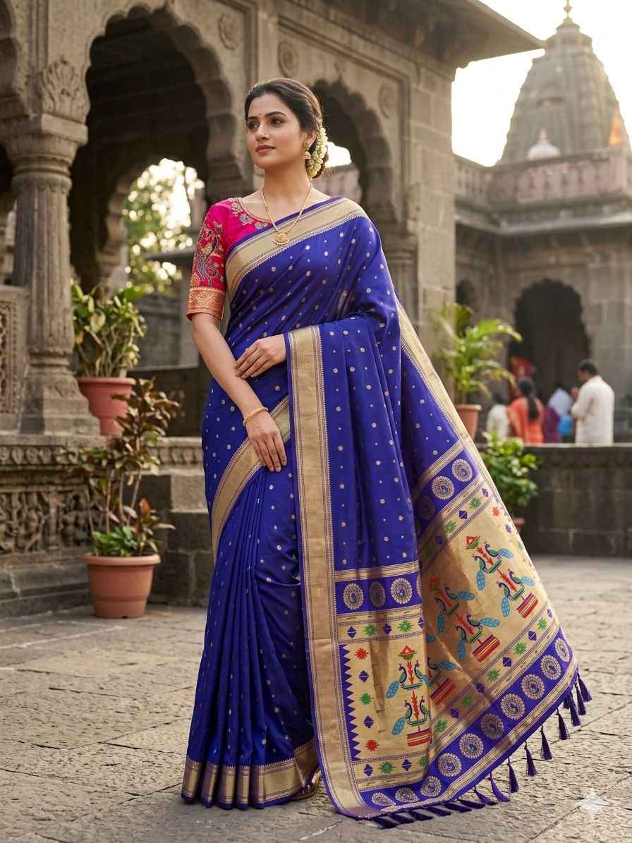 SOFT PAITHANI SILK MEENAKARI ZARI WEAVING KADIYAL BORDER SAREE 