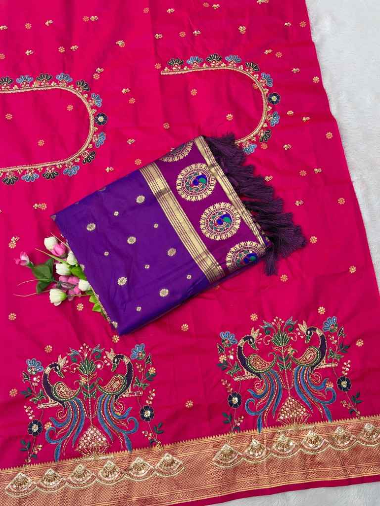 SOFT PAITHANI SILK MEENAKARI ZARI WEAVING KADIYAL BORDER SAREE 