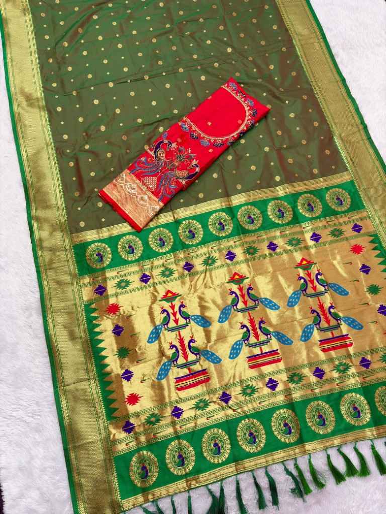 SOFT PAITHANI SILK MEENAKARI ZARI WEAVING KADIYAL BORDER SAREE 