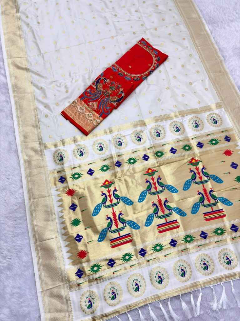 SOFT PAITHANI SILK MEENAKARI ZARI WEAVING KADIYAL BORDER SAREE 