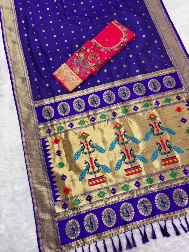 SOFT PAITHANI SILK MEENAKARI ZARI WEAVING KADIYAL BORDER SAREE 