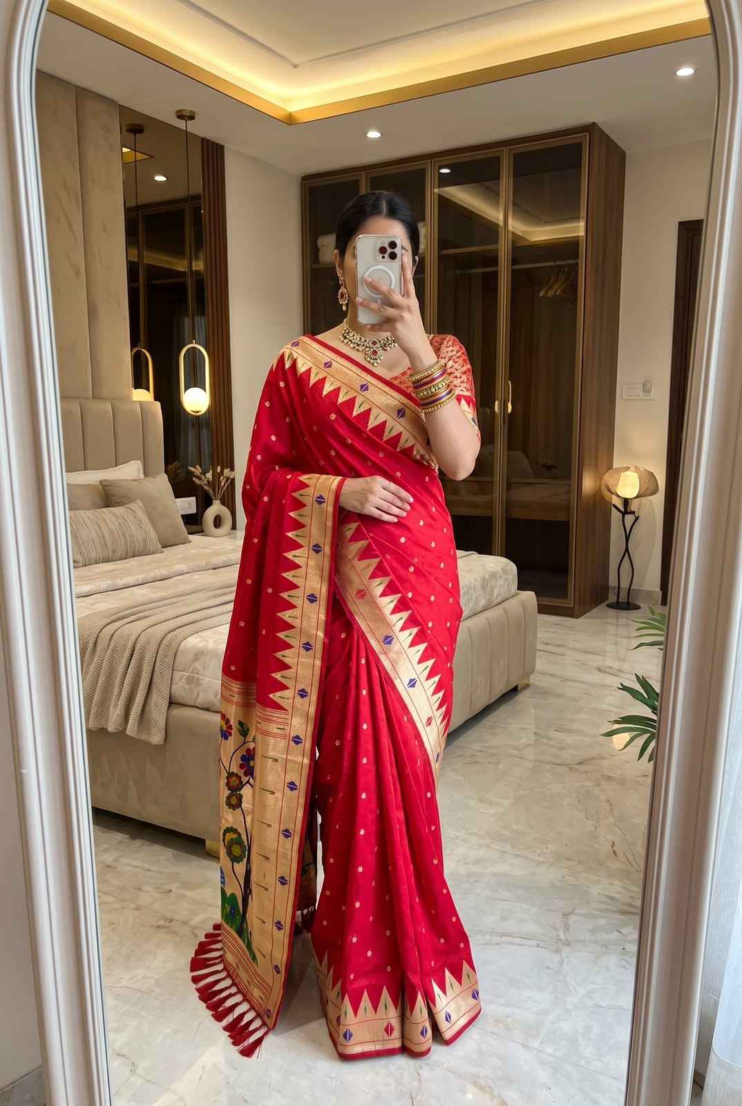 SOFT PAITHANI SILK MEENAKARI ZARI WEAVING SAREE