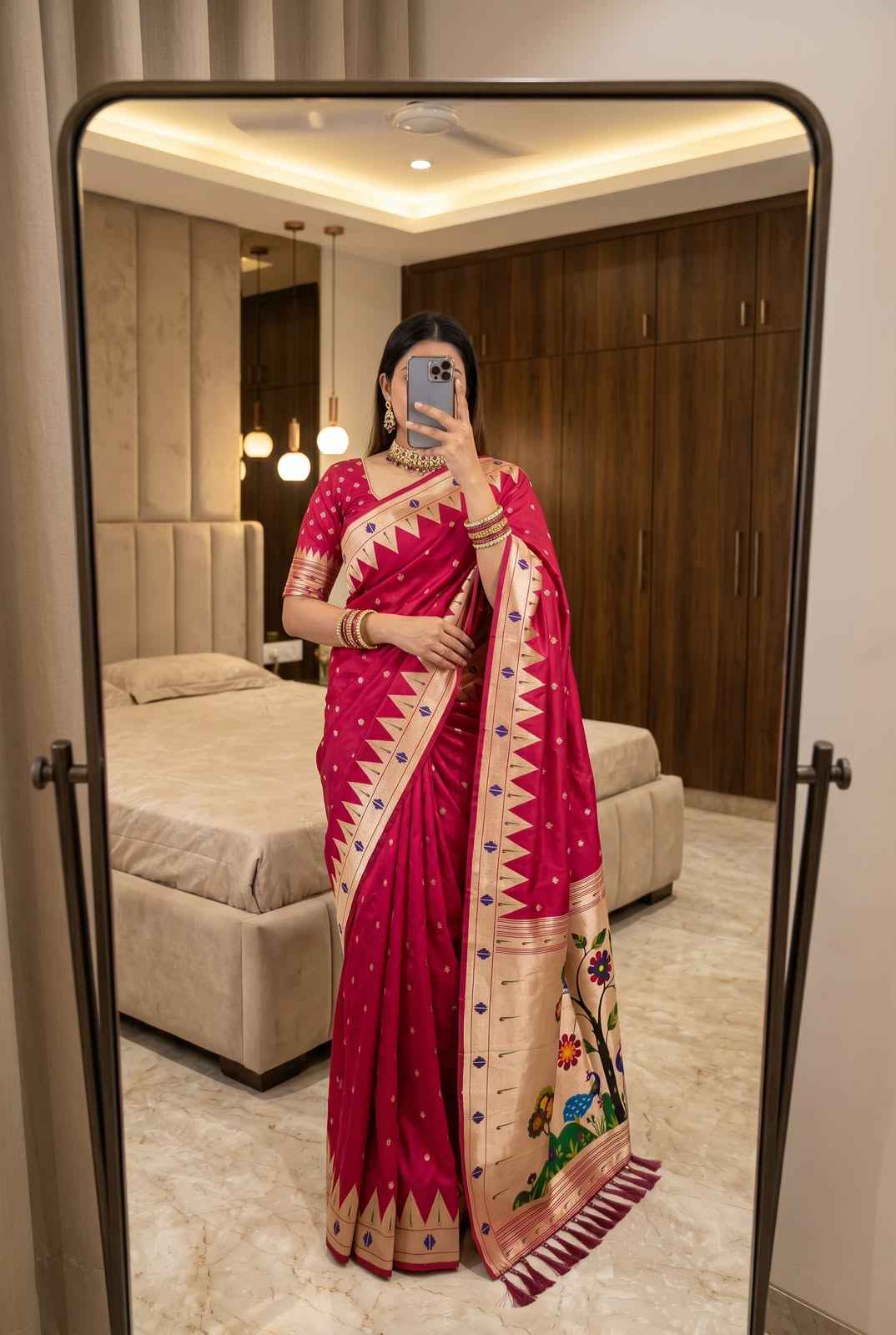 SOFT PAITHANI SILK MEENAKARI ZARI WEAVING SAREE