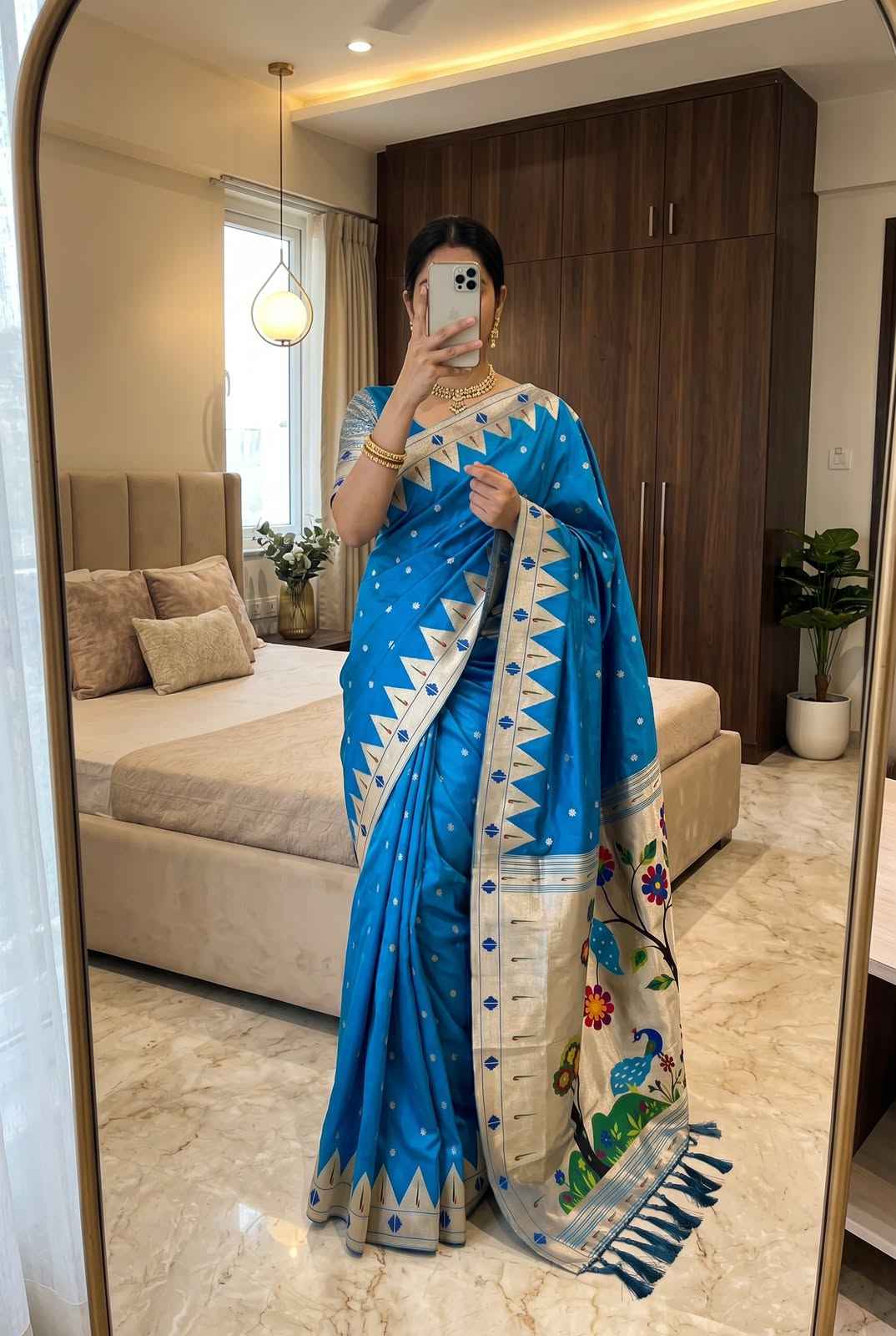 SOFT PAITHANI SILK MEENAKARI ZARI WEAVING SAREE