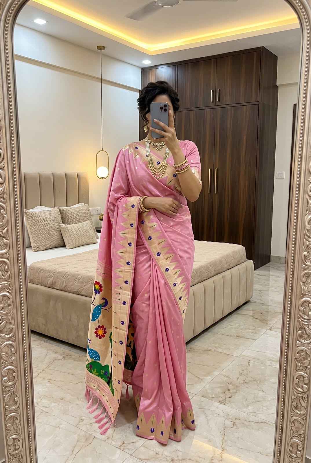 SOFT PAITHANI SILK MEENAKARI ZARI WEAVING SAREE
