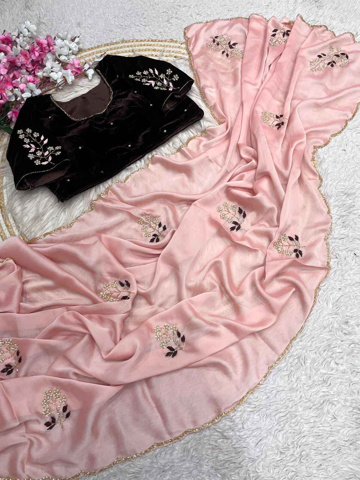 SOFT RANGOLI SILK MOTI AND RESHAM THREAD WORK SAREE