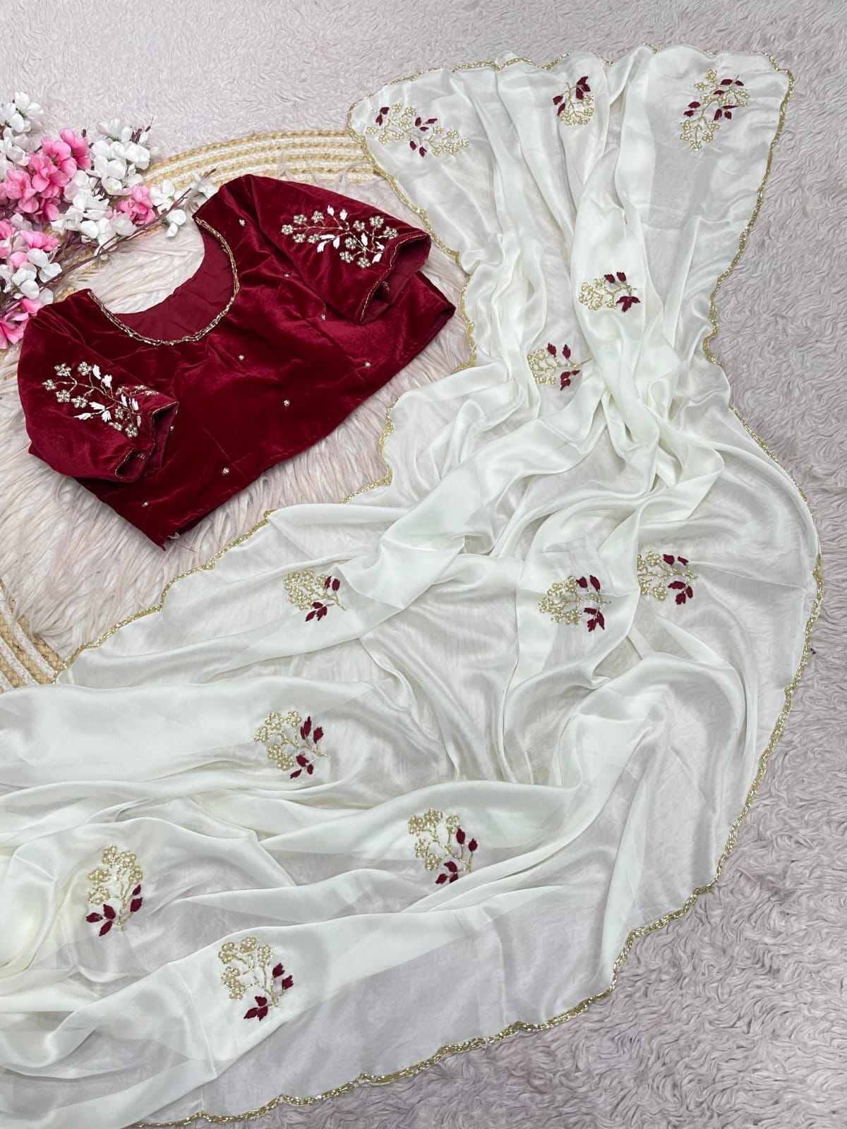 SOFT RANGOLI SILK MOTI AND RESHAM THREAD WORK SAREE