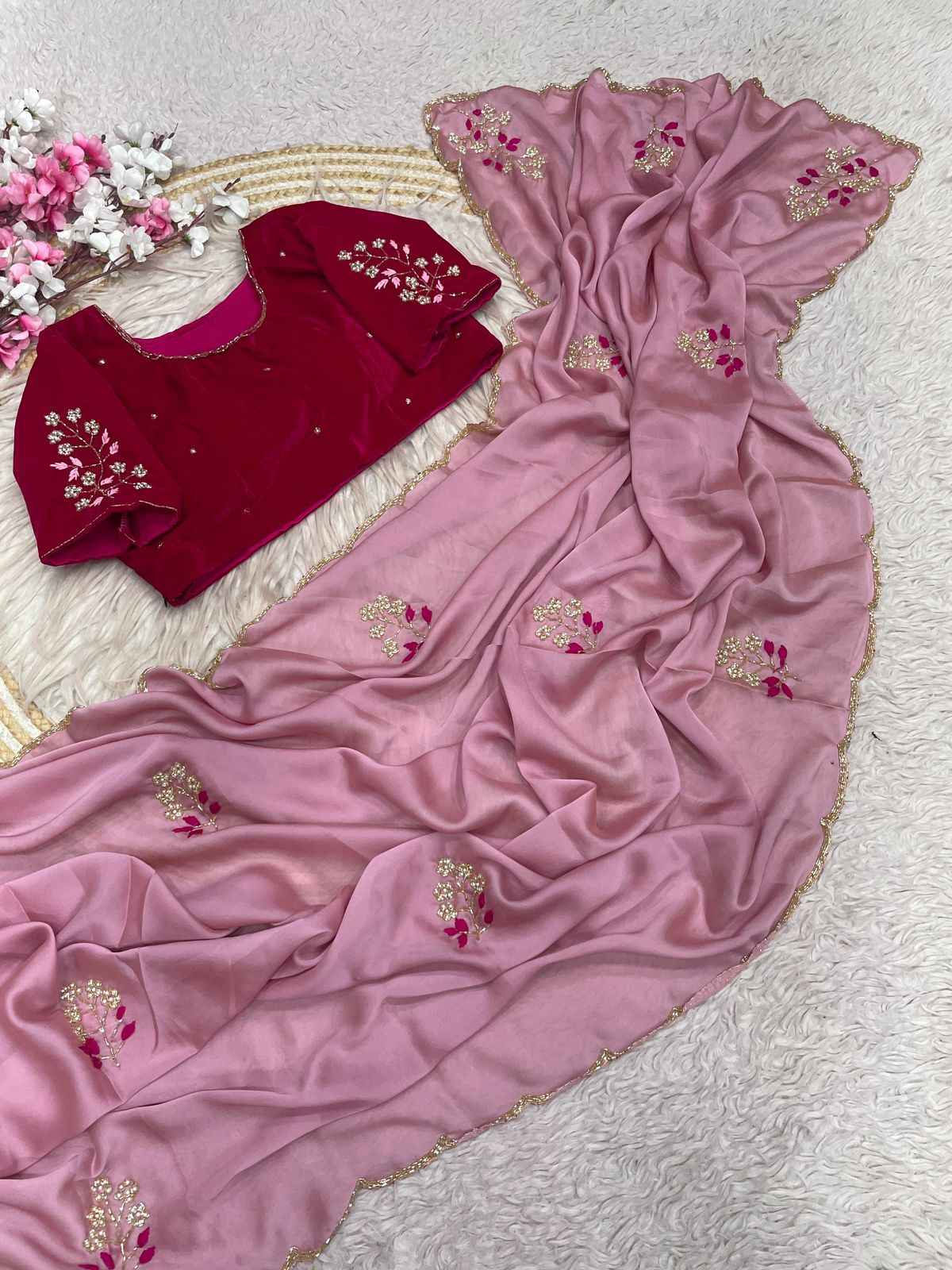 SOFT RANGOLI SILK MOTI AND RESHAM THREAD WORK SAREE