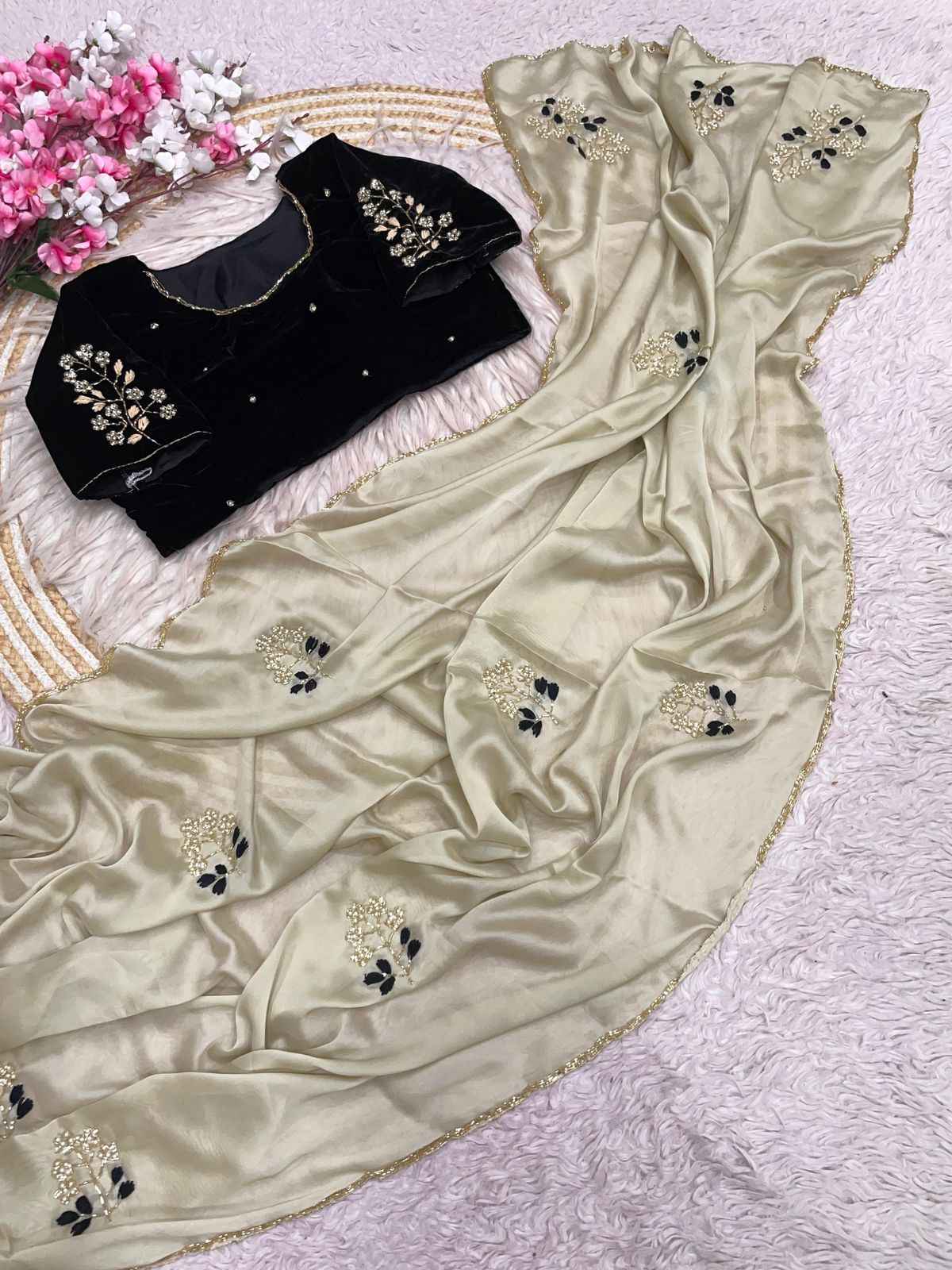 SOFT RANGOLI SILK MOTI AND RESHAM THREAD WORK SAREE