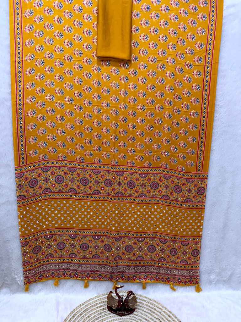 SOFT SATIN CREPE AJARAKH PRINT REAL MIRROR WORK SAREE 1