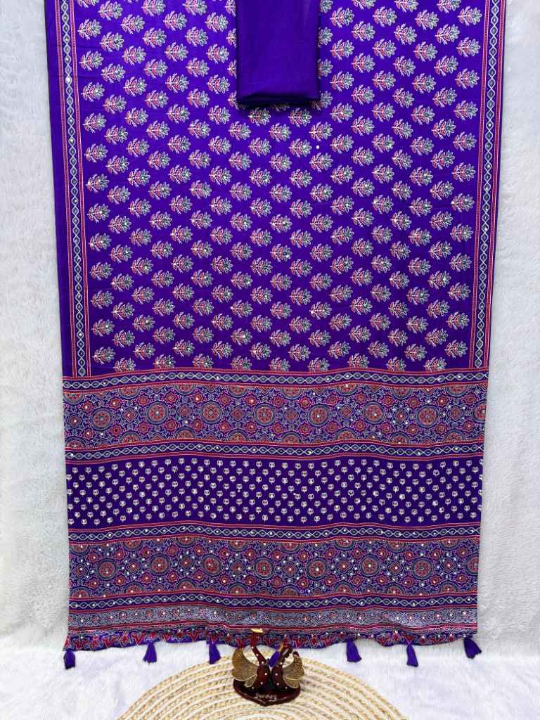 SOFT SATIN CREPE AJARAKH PRINT REAL MIRROR WORK SAREE 1