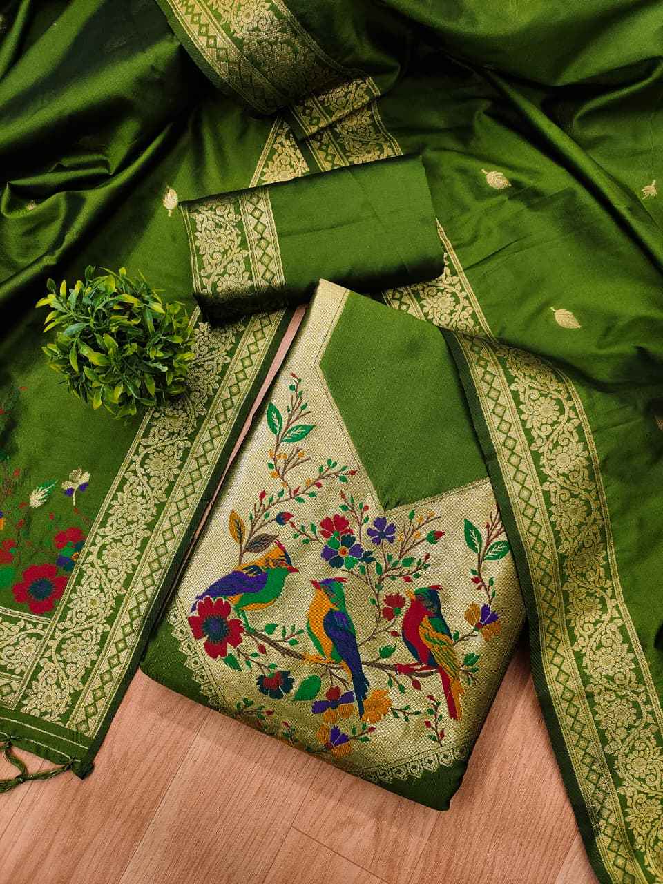 SOFT SILK BLEND WITH RICH PAITHANI ZARI WEAVING DRESS MATERIAL 021