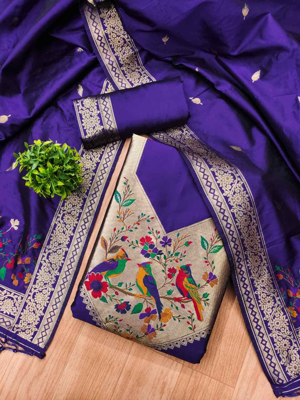 SOFT SILK BLEND WITH RICH PAITHANI ZARI WEAVING DRESS MATERIAL 021